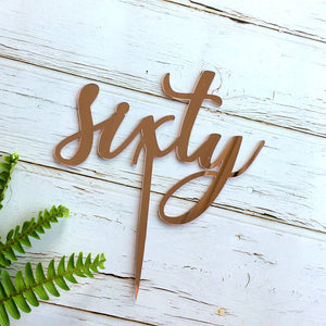 Rose Gold Mirror Acrylic 'Sixty' Cake Topper - Online Party Supplies