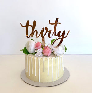 Rose Gold Mirror Acrylic 'Thirty' Cake Topper - Online Party Supplies