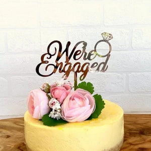 Online Party Supplies Australia Rose Gold Mirror Acrylic 'We're Engaged' Diamond Ring Cake Topper