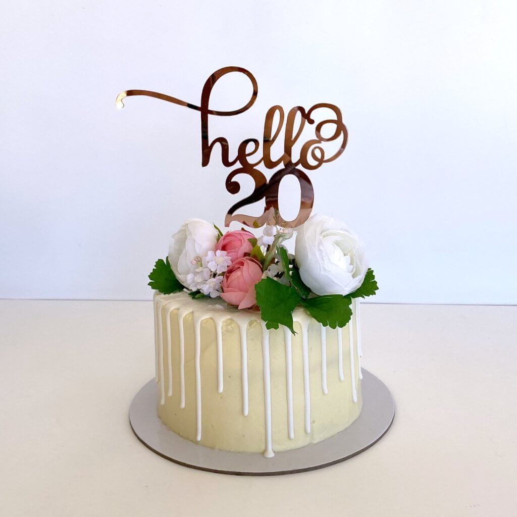 Rose Gold Mirror Acrylic Hello 20 Birthday Cake Topper
