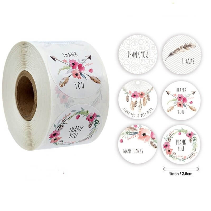 2.5cm Round Pink Floral Thank You Sticker 50 Pack - A15