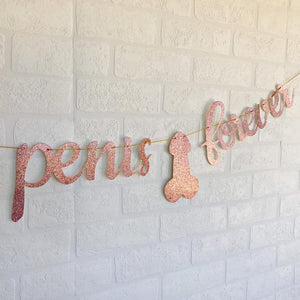 SAME PENIS FOREVER Rose Gold Glitter Bachelorette Party Banner - Online Party Supplies