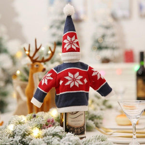 Scandinavian Christmas Woolen Wine Bottle Cover Sweater with Hat Set - Online Party Supplies