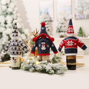 Scandinavian Christmas Woolen Wine Bottle Cover Sweater with Hat Set - Online Party Supplies