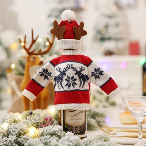 Scandinavian Christmas Woolen Wine Bottle Cover Sweater with Hat Set - Online Party Supplies