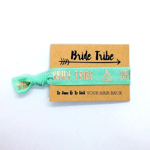 Rose Gold Print Seafoam blue Bride Tribe Hair Tie Bridal Wristband for Hen Bachelorette Party Bridesmaids gifts