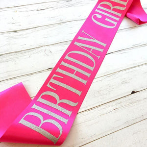 Online Party Supplies Silver Glitter 'Birthday Girl' Luxurious Hot Pink Satin Party Sash