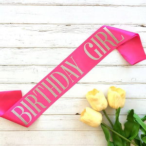 Online Party Supplies Silver Glitter 'Birthday Girl' Luxurious Hot Pink Satin Party Sash