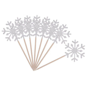 Silver Glitter Snowflake Paper Cupcake Topper 10 Pack