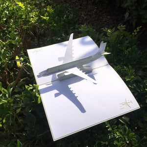 Handmade Grey Airplane 3D Pop Up Greeting Card