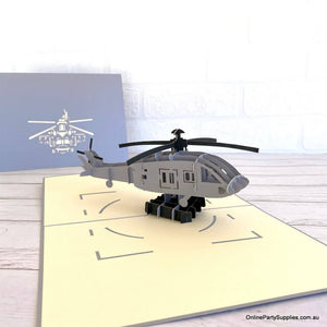Handmade Grey Helicopter 3D Pop Up Greeting Card - Pop Up Transportation Card