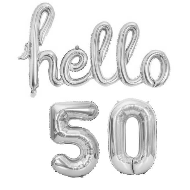 Silver 'hello 50' Birthday Foil Balloon Banner