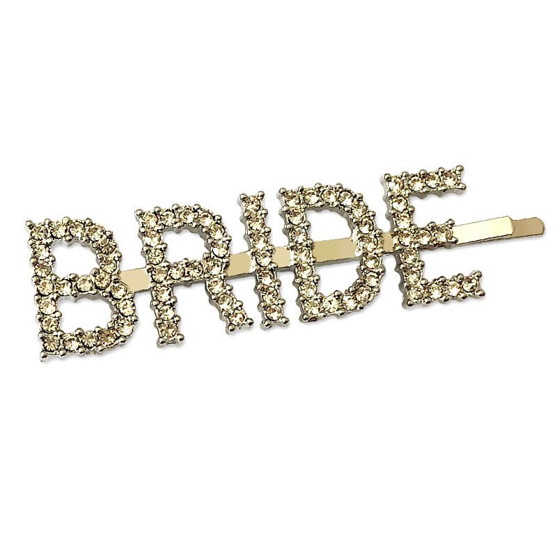 Premium Quality Silver Metal Rhinestone BRIDE Barrette Hair Clips - Hen Party and Wedding Hair Accessories