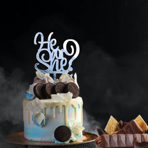 Silver Mirror Acrylic He or She Cake Topper - Online Party Supplies