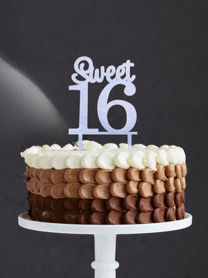 Acrylic Silver Mirror Sweet 16 sixteenth birthday Cake Topper