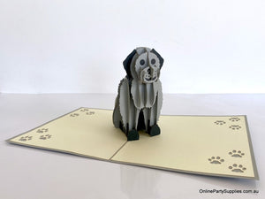 Handmade Cute Sitting Grey Puppy Dog 3D Pop Up Card - 3D Animal Cards