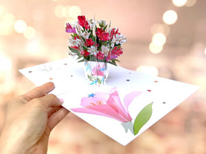 Colourful Daffodil Bouquet in Vase 3D Pop Up Greeting Card