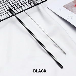 Straight Black Stainless Steel Drinking Straw 210mm x 6mm - Online Party Supplies