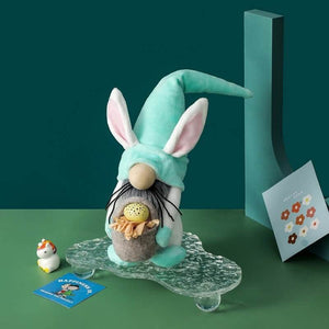 Plush Easter Gnome with Whisker Holding Easter Egg Shelf Sitter