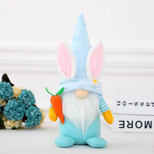 Plush Faceless Easter Bunny Gnome Holding Easter Carrot Shelf Sitter - blue