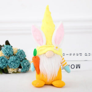 Plush Faceless Easter Bunny Gnome Holding Easter Carrot Shelf Sitter - yellow