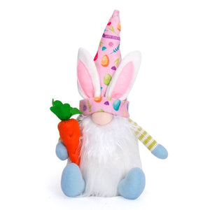 Plush Easter Bunny Gnome Holding Flowers Egg Carrot Shelf Sitter