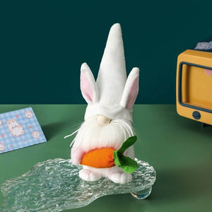 Stuffed Easter Gnome with Whisker Holding Easter Egg Shelf Sitter