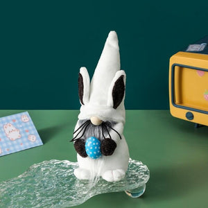 Stuffed Easter Gnome with Whisker Holding Easter Egg Shelf Sitter