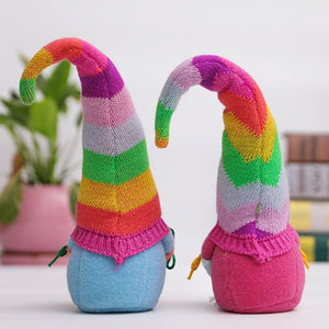 Rainbow Faceless Gnome Holding Red Heart Shelf Sitter