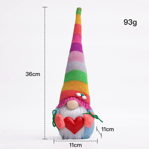 Rainbow Faceless Gnome Holding Red Heart Shelf Sitter