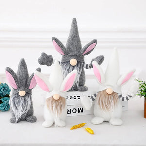 Plush Easter Bunny Rabbit Faceless Gnome - Grey & White