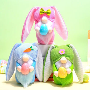 Stuffed Long Ear Easter Gnome Holding Easter Egg Shelf Sitter