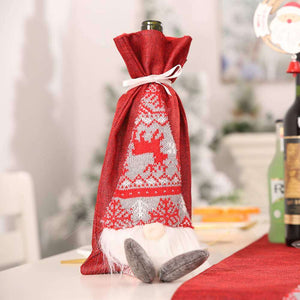 Scandinavian Faceless Gnome Christmas Wine Bottle Cover