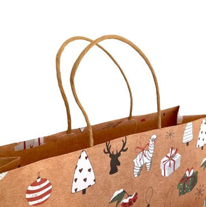 Kraft Paper Vintage Christmas Gift Bag with Handle - Style A