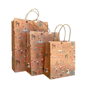 Kraft Paper Vintage Christmas Gift Bag with Handle - Style B