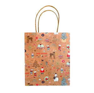 Kraft Paper Vintage Christmas Gift Bag with Handle - Style B