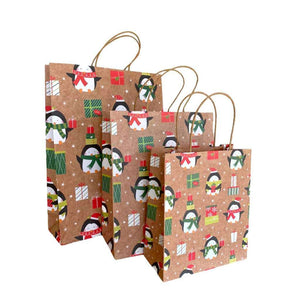 Kraft Paper Vintage Christmas Gift Bag with Handle - Style G