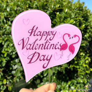 Online Party Supplies Australia acrylic pink happy valentine's day flamingo couple heart shaped cake topper