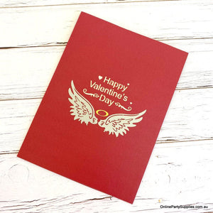 Online Party Supplies Australia Two Red Hearts with Wings 3D Pop Up Valentine's Day Card For her