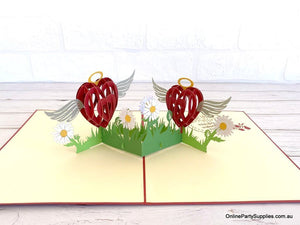 Online Party Supplies Australia Two Red Hearts with Wings 3D Pop Up Valentine's Day Card For Him