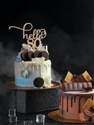 Wooden Hello 80 happy birthday Cake Topper