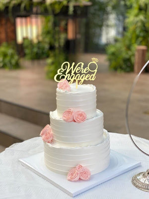 Online Party Supplies Australia Gold Mirror Acrylic 'We're Engaged' Diamond Ring Wedding Cake Topper