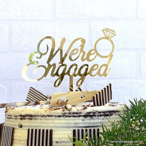 Online Party Supplies Australia Gold Mirror Acrylic 'We're Engaged' Diamond Ring Wedding Cake Topper