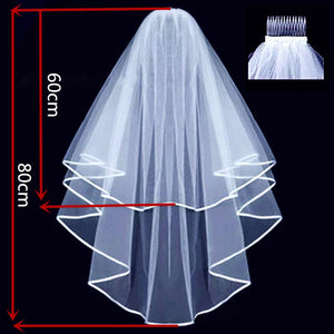 White Bridal Double Layer Wedding Veil and Bride To Be Satin Sash Set - Online Party Supplies