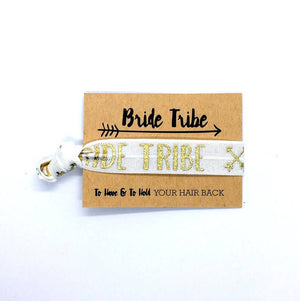 Gold Print white Bride Tribe Hair Tie Bridal Wristband for Hen Bachelorette Party Bridesmaids gifts