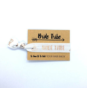 Rose Gold Print White Bride Tribe Hair Tie Bridal Wristband for Hen Bachelorette Party Bridesmaids gifts