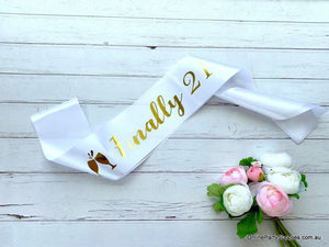 White 'Finally 21' Satin Sash - 21st Birthday Party Decorations and Favours