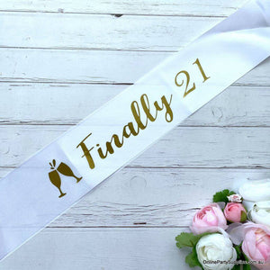 White 'Finally 21' Satin Sash - 21st Birthday Party Decorations and Favours