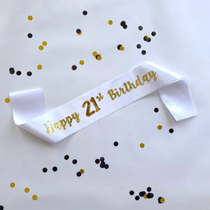 White 'Happy 21st Birthday' Party Satin Sash