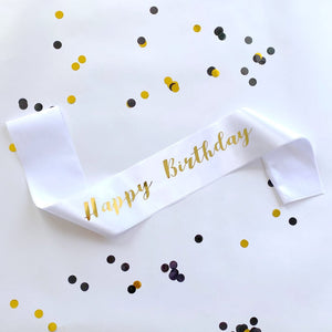 White 'Happy Birthday' Party Sash
